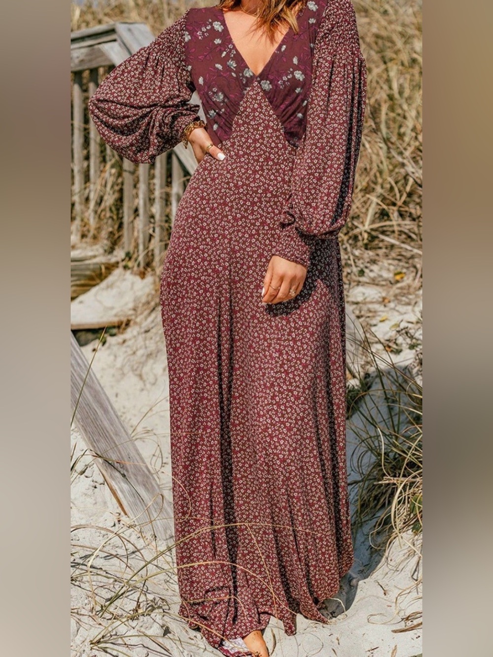 Free People Love Story Maxi Dress in Raisin Combo Purple
